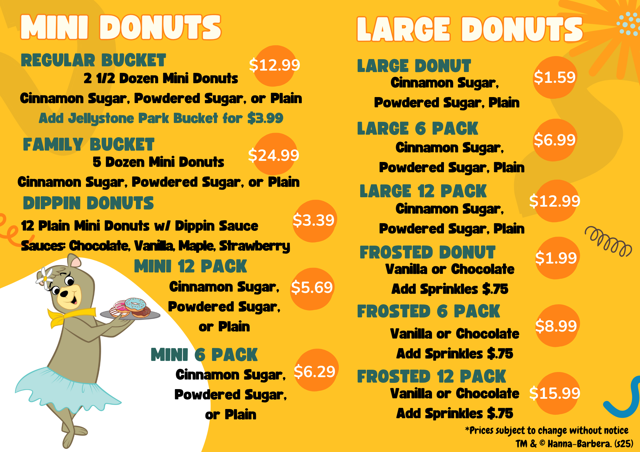 Cartoon Café Breakfast and Donuts Menu Preview Breakfast and donuts menu preview for Cartoon Café at Jellystone Park South Haven