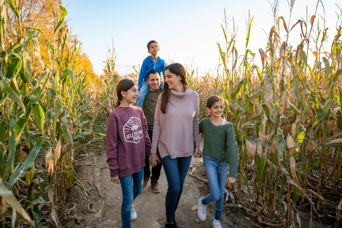 Family walking through the corn maze at Jellystone Park South Haven